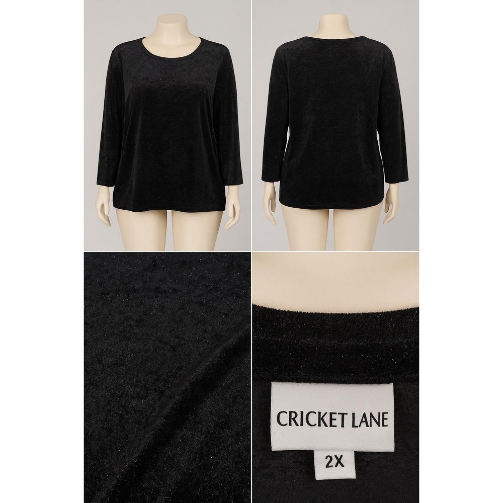 Cricket Lane Shirt Top 2X Black Velvet Sparkle Festive Chic Holiday Dressy Glam